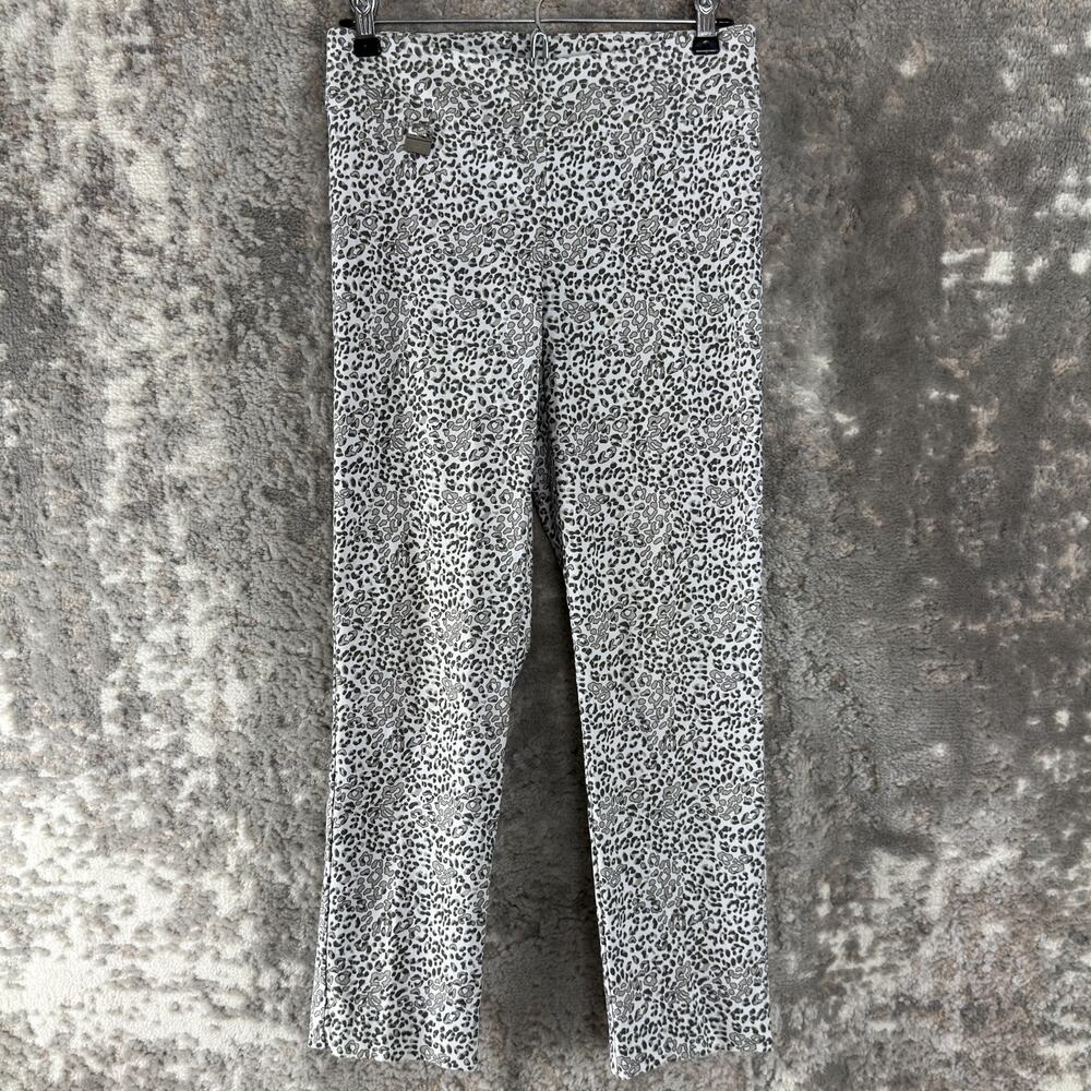 Lisette Size 4 Leopard Print Ankle Straight Leg Pants Gray Pull On Stretch